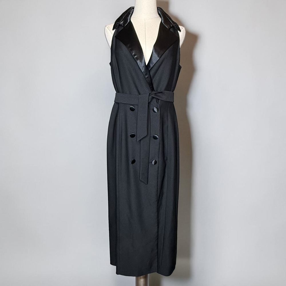 George‎ Simonton Double Breasted Belted Trench Midi Dress Sleeveless Black Vest